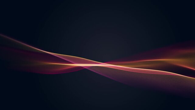 Seamless Loop of Colorful Wavy Lines Animation. Wave motion of orange soft tones on black background. Abstract Technology and Wellness Video.