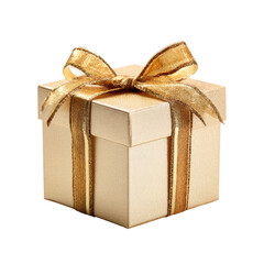 Obraz premium A light beige gift box, tied with gold ribbon
