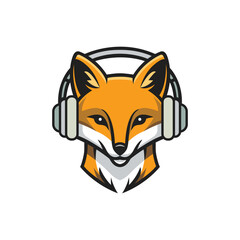 Fox Mascot with Headphones Logo for Music and Podcast Brand