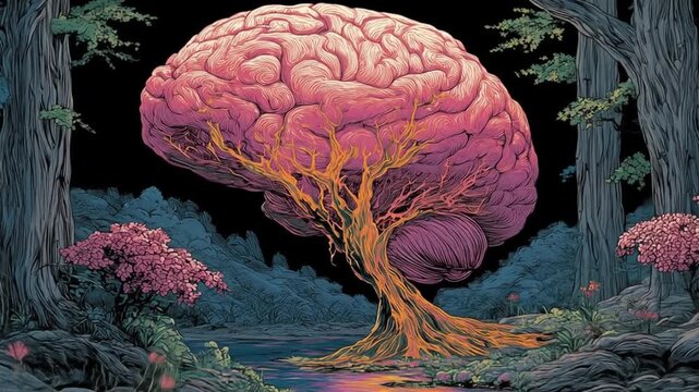 Brain shaped as a tree in a forest conceptual illustration