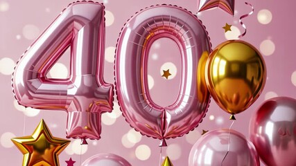 Festive 40th birthday celebration with pink and gold balloons and stars - Powered by Adobe