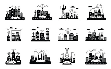 Fototapeta premium Vector art of set of smart city icons