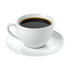Obraz premium A close-up studio shot of a white ceramic teacup filled with dark black coffee on a saucer