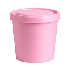 A pink, cylindrical container with a matching lid, set against a solid black background