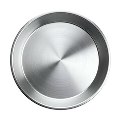 A shiny, metallic, circular tray with a textured, brushed-metal surface