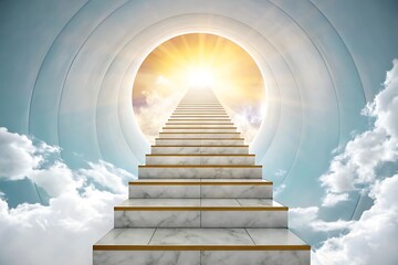 Stairway to Heaven with Golden Light and Cloudy Sky