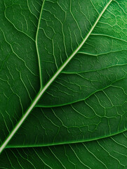Macro shot of green leaf texture with visible veins. Natural organic background symbolizing growth and sustainability