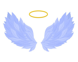 Elegant angelic wings with a golden halo on a white background, evoking themes of purity and peace.