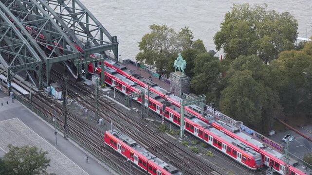 aerial view of Cologne railway tracks and trains
