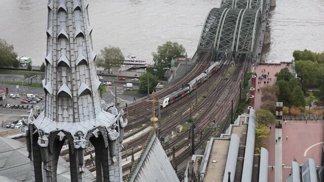 aerial view of Cologne railway tracks and trains
