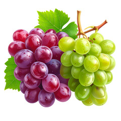 Clusters of vibrant red and green grapes, leaves, and stems against a black background