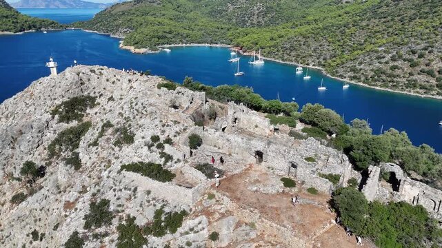 Aerial View of Gemile Island and Bay in Fethiye, Turkey