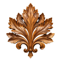Intricately carved wooden leaf design, dark wood, against black background
