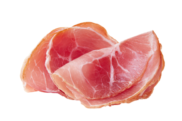 Two slices of cured ham, close-up
