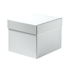 A simple white square box with a lid, slightly off-center, against a black background