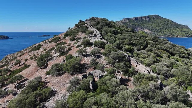Aerial View of Gemile Island and Bay in Fethiye, Turkey