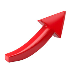 Glossy 3D rendering of a red arrow, curved and angled upwards against a black background
