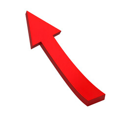 A single, bright red arrow curves upward against a stark black background, indicating growth