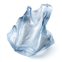 Fototapeta premium Floating blue plastic bag against a white background, isolated.