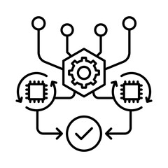 Connected Minds Icon, AI agent communication, Networked AI systems, Collaborative AI, Distributed intelligence, and Multi-agent communication. Vector illustration.