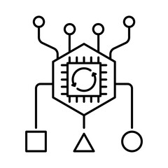 Orchestrator Icon, AI system orchestration, Automation process flow, AI coordination, Workflow management, and System orchestration for AI agents. Vector illustration.