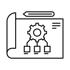 Dynamic Blueprint Icon, AI blueprint generation, Adaptive AI design, Real-time system planning, AI-driven project models, and Dynamic workflow architecture. Vector illustration.