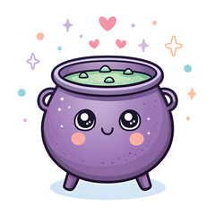 Cute Watercolor Halloween Clipart Set – Kawaii Witch Elements, Ghost, Pumpkin, Magic Potions and Cauldron