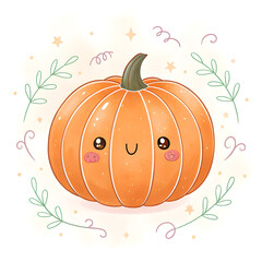 Cute Watercolor Halloween Clipart Set – Kawaii Witch Elements, Ghost, Pumpkin, Magic Potions and Cauldron