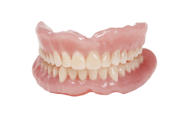 Full upper and lower denture, light pink gum, teeth