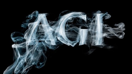 Smoke forms the letters AGI in a dark background with a mysterious atmosphere during a creative artistic display