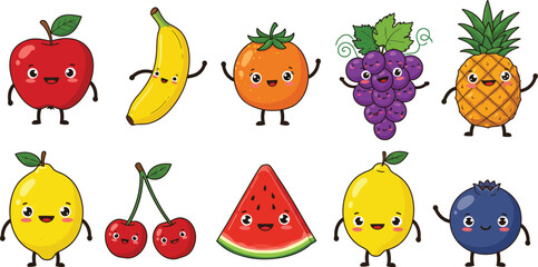 Adorable Vegetable Characters – Carrot, Pumpkin, Eggplant, Peas, and Mushroom Illustration