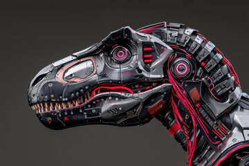 Robotic t-rex head, a powerful cyborg dinosaur concept