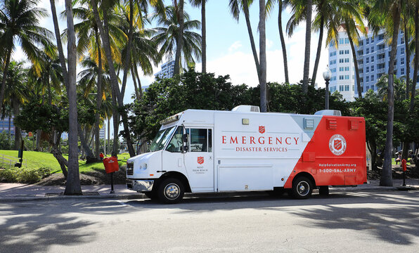 Salvation Army's Emergency Response vehicle parked on Clematis Street in West Palm Beach, Florida. The Salvation Army works with FEMA through a formal partnership. 