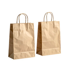 Two simple brown paper shopping bags stand upright, handles visible. Neutral background