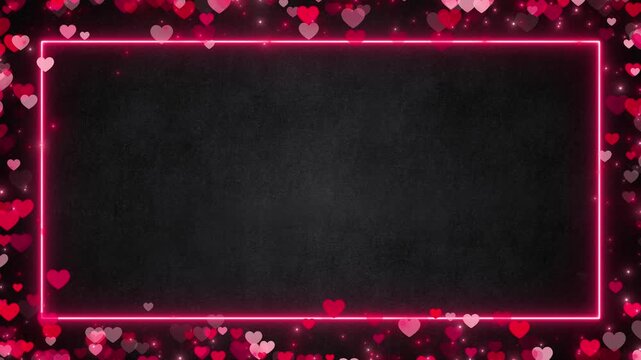 valentines day hearts and neon light border frame on blackboard animation, valentine and anniversary celebration romantic motion background