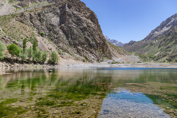 Fototapeta premium Khurdak lake is the fifth of the Seven Lakes in Fann mountains. Seven Lakes is located near Penjikent city Haft Kul, Sughd Province, Tajikistan.