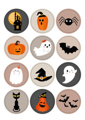 Halloween cute stickers, happy Halloween, ghost, cat, pumpkin