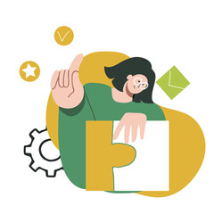 Concept education, Independent problem-solving, self-directed learning, putting  puzzles, metaphor, hand drawn vector illustration.