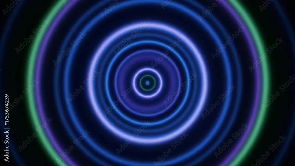 Poster glowing concentric rings expanding and contracting like an abstract optical lens, seamlessly looping