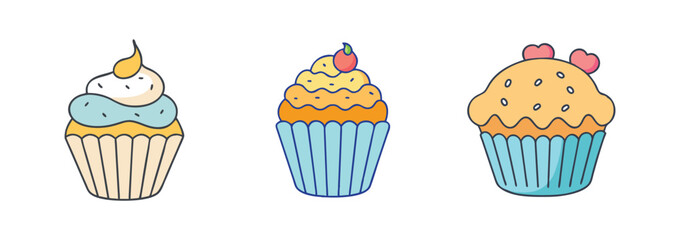 Delicious cupcake dessert illustration with frosting and toppings for bakery and party designs