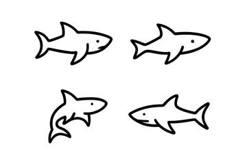 Various simple shark illustrations depicting different poses and movements suitable for educational or design purposes
