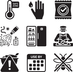Obraz premium Set of Nine Detailed Food Safety Labels with Transparent Background icon symbol