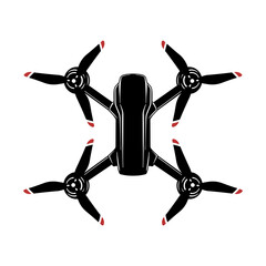 black illustration of a drone or quadcopter without background