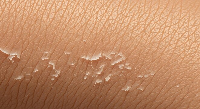 Extreme close-up reveals dry flaky skin texture with visible peeling layers and intricate patterns, highlighting dermatological concerns or skincare needs.