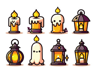 Halloween Candle and Lantern Vector Icons for Digital Design Elements