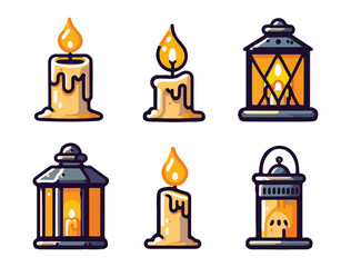 Flat Design Candle and Lantern Vector Pack for Halloween Projects