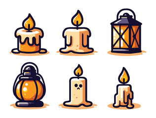 Halloween Candle and Lantern Illustration Bundle in Cartoon Style