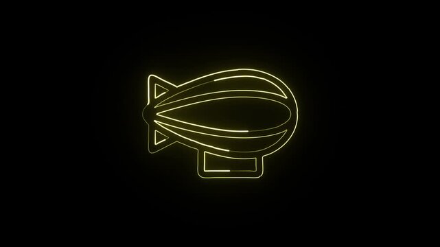 Glowing neon line zeppelin with smooth floating motion. Airship animation HD video isolated on black background.