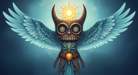 Totem with wings and sun symbol is ready to fly.