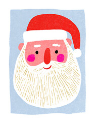 Jolly Santa Claus with a red hat and white beard on blue background  